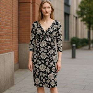 Lauren Ralph Lauren | Black/White Floral Sheath Dress Size 4